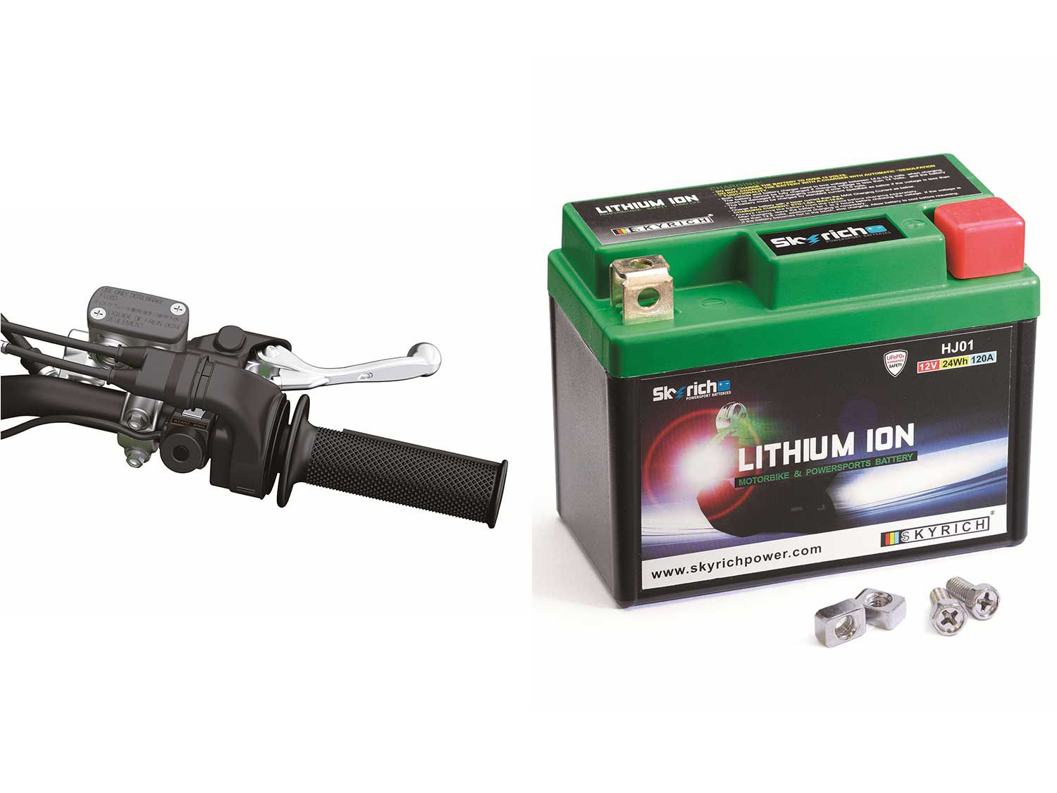 The KX250’s new electric starter is powered by a Skyrich lithium-ion battery.