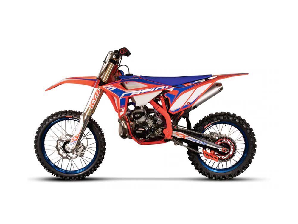 A model-specific frame, longer-travel suspension, and 19-inch rear wheel are a few of the motocross-oriented components the 300 RX features.